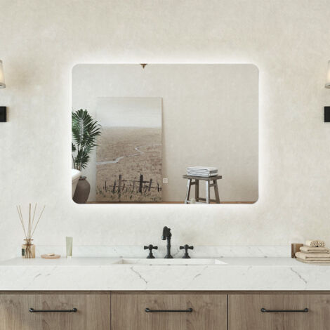 Specchio bagno Rettangolare 120x70cm Retroilluminato Con Led, 3 Luci, Design Moderno