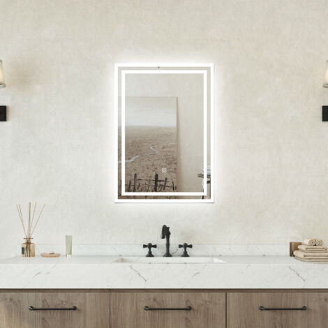 Specchio bagno Rettangolare 50x70cm Retroilluminato Con Led, Antiappannamento + 3 Luci