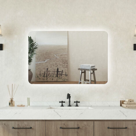 Specchio bagno Rettangolare 60x40cm Retroilluminato Con Led, 3 Luci, Design Moderno
