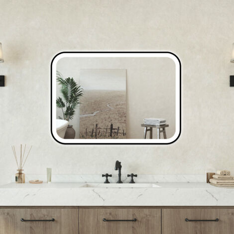 Specchio bagno Rettangolare 70x50cm Retroilluminato Con Led, Antiappannamento + 3 Luci