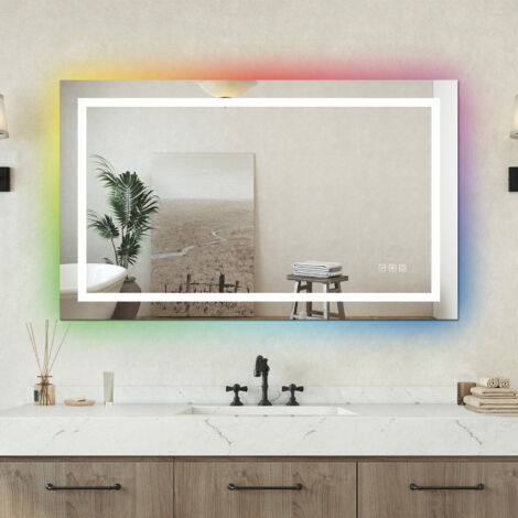 Specchio bagno Rettangolare 80x60cm Led Con 3 Luci + Iridescenza arcobaleno + Antiappannamento