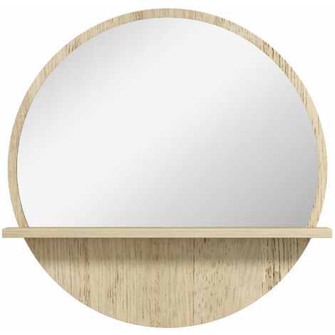 Specchio Bagno Rotondo Ø45x10 cm con Ripiano Portaoggetti in Truciolato