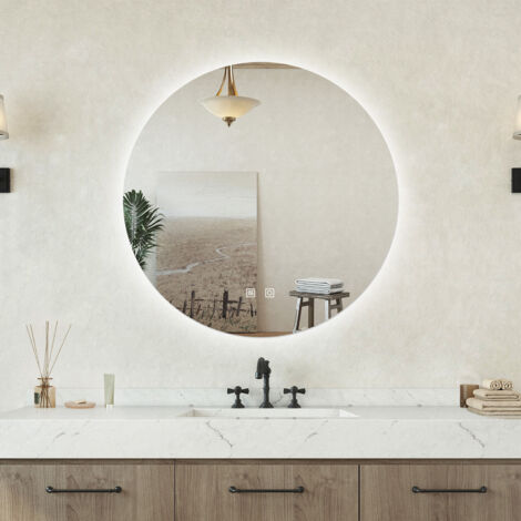 Specchio bagno Tondo 50cm Retroilluminato Con Led, Antiappannamento + 3 Luci