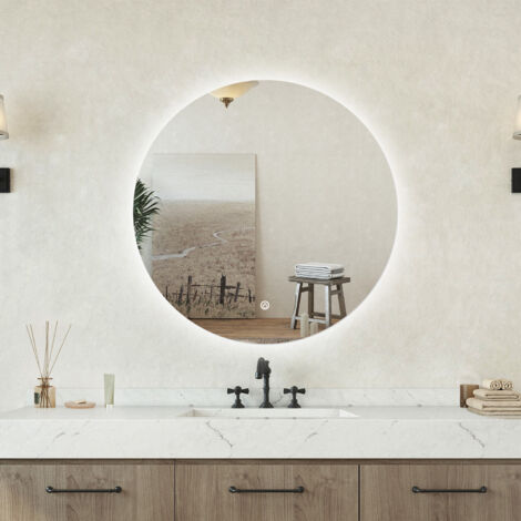 Specchio bagno tondo 60 cm con led. Dimmerabile + Touch Control + Bordo non sabbiato + IP44