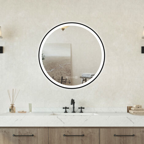 Specchio bagno Tondo Diametro 80cm Retroilluminato Con Led, Antiappannamento + 3 Luci + orologio