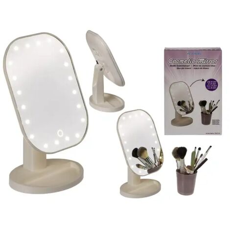 Specchio Bianco in Plastica per Trucco Cosmetico Cosmetici con 20 Led 16x22cm
