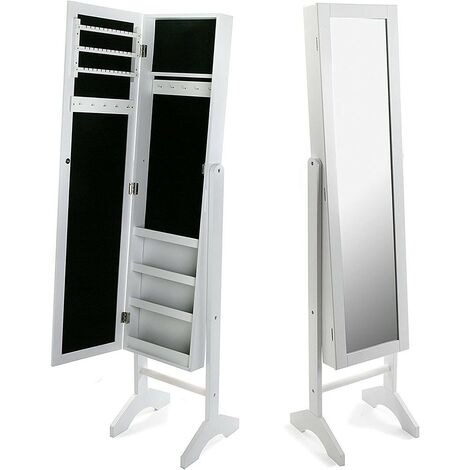 Specchio camerino con anta porta gioielli contenitore tolette e trucco mobile in legno MDF laccato bianco