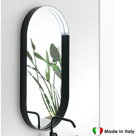 Specchio COMPAB con Led 50 x 100 cm - Made In Italy - Cornice Nero Opaco - 11W - Risparmio Energetico Classe A