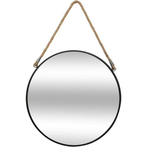 Specchio rotondo in metallo con corda - grigio, diametro 55 - Atmosphera créateur d'intérieur - Grigio