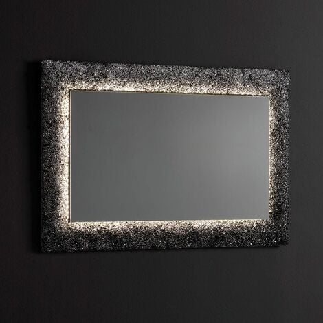 Specchio rettangolare da parete illuminato, specchiera con LED con cornice  profonda nera, specchio nero luminoso e moderno con cornice, 100x75x13 cm