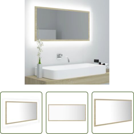 Specchio con led -  Specchio da Bagno LED Rovere Sonoma 90x8,5x37 cm in Acrilico
