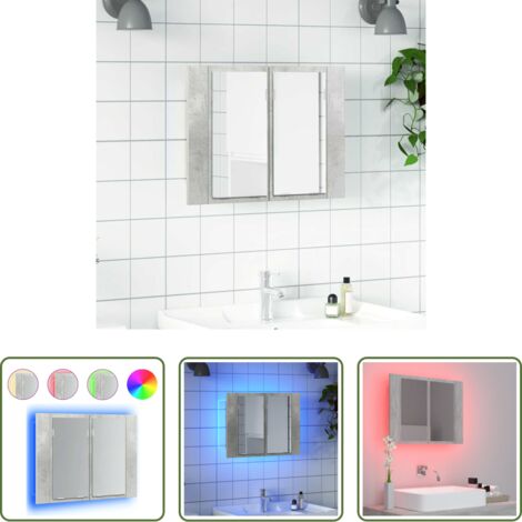 Specchio con luce LED - Armadietto a Specchio con Luci LED Grigio Cemento in Acrilico