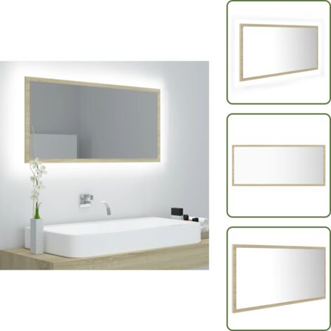 Specchio con luce rgb - vidaXL Specchio da Bagno LED Rovere Sonoma 90x8,5x37 cm in Acrilico - Specchio da parete
