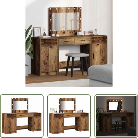 Specchio con luci LED -  Tavolo da Trucco con cassetto 3 pcs Marrone Legno multistrato