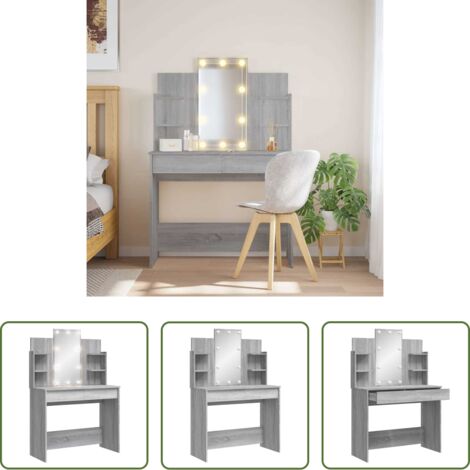 Specchio con luci LED -  Toeletta con Luci LED Grigio Sonoma 96x40x142 cm
