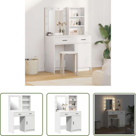 Specchio con luci -  Set da tavolo da trucco con LED 2 pcs Bianco Legno multistrato