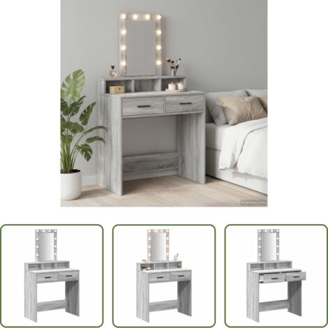 Specchio con luci -  Tavolo da Trucco Grigio 79 x 41 x 140 cm Legno multistrato