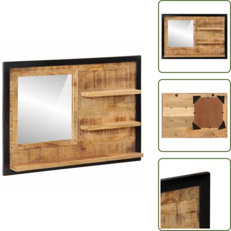 Specchio con mensole - vidaXL Specchio con Ripiani 80x8x55 cm Vetro e Legno Massello di Mango - Specchio in legno
