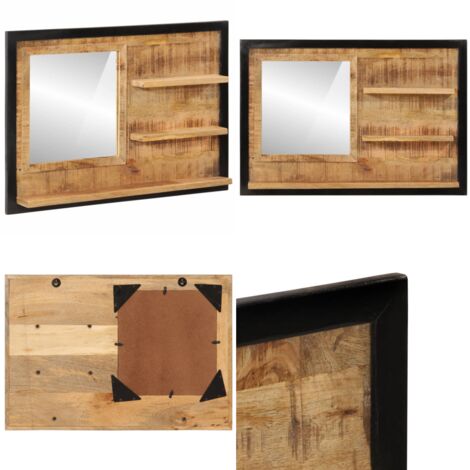 Specchio con Ripiani 80x8x55 cm Vetro e Legno Massello di Mango - Ripiani - Specchio in vetro