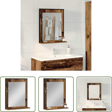 Specchio con scaffale -  Specchio con lo scaffale Legno vecchio 50 x 12 x 60 cm