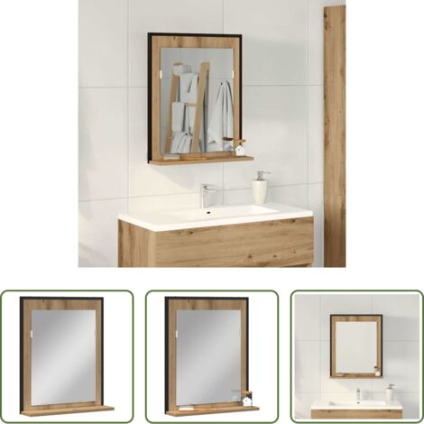 Specchio con scaffale -  Specchio con lo scaffale rovere artigianale 50 x 12 x 60 cm