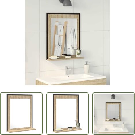 Specchio con scaffale -  Specchio da bagno con lo scaffale Nero 50 x 12 x 60 cm