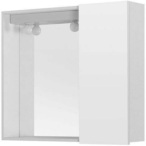 Specchio contenitore 68x61 cm bianco con anta e ripiano in vetro Desya