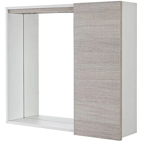 Specchio contenitore 68x61 cm rovere chiaro con pensile e LED Way
