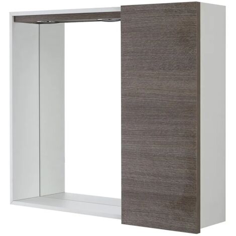 Specchio contenitore 68x61 cm rovere scuro con pensile e LED Way