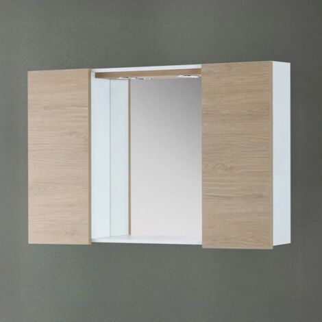 Specchio contenitore 91x61 cm rovere dolomite con pensili laterali e LED Desya