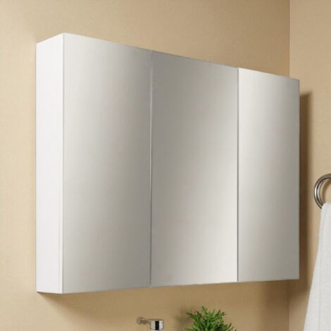 Specchio contenitore bagno a 3 ante 80xh60 cm in legno Bianco Lucido