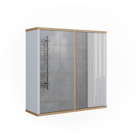Specchio contenitore bagno Didi, Bianco/Artisan, 60 x 60 cm con due porte a specchio, Vicco