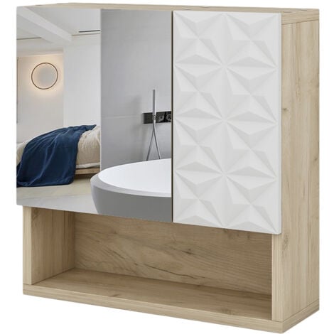 Specchio contenitore bagno Edge, Bianco, 54 x 55 cm con anta e vani a giorno, Vicco