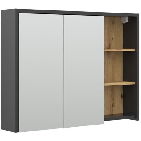 Specchio contenitore bagno Viola, Rovere artigianale, 100 x 75 cm, Vicco