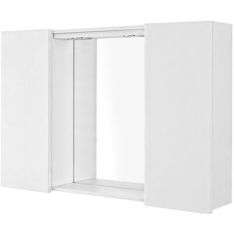 Specchio contenitore LED 91x61 cm bianco lucido con pensili laterali Desya