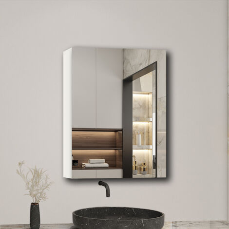Specchio Contenitore Senza Luce P 13 x L 50 x H 70 cm, Bianco, Design Moderno