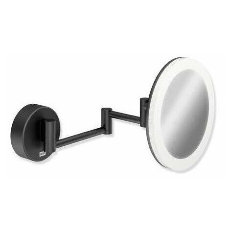 Specchio cosmetico a LED. tondo nero opaco. Doppia luce di ingrandimento di 5 volte