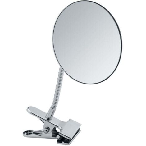 Specchio cosmetico con clip 5x, argento, 15 cm, con clip flessibile, specchio ingranditore 5x, specchio da bagno, specchio per il trucco, specchio da viaggio, specchio cromato, ideale per l'uso quotid