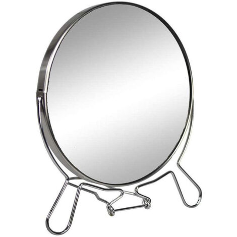 Specchio cosmetico da trucco con zoom di ingrandimento portatile per barba rasatura girevole da tavolo ø 17 cm in acciaio cromato