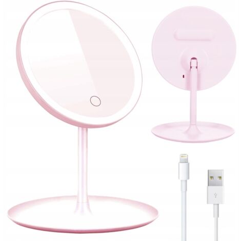 Specchio cosmetico illuminato per il trucco, da appoggio, rosa