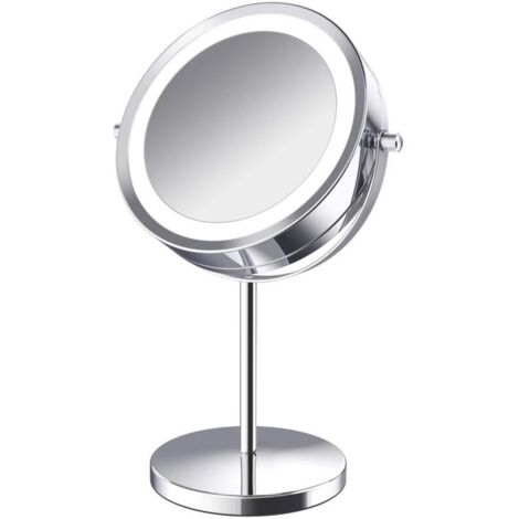 Specchio cosmetico ingranditore illuminato rotante a 360°, specchio cosmetico ingranditore 10x, specchio cosmetico illuminato, specchio rotante bifacciale con supporto (versione ricaricabile) FLITI