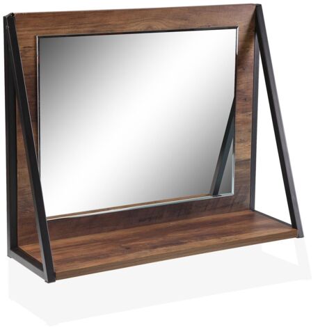 Specchio da Appendere con Mensola in Legno e Metallo Perfetto per Bagno o Casa, 60x48 cm Elegante e Funzionale
