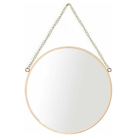 Specchio da appendere, specchio da bagno rotondo, 25 x 25 cm, con cornice in ottone e catena per appendere [Misura piccola]