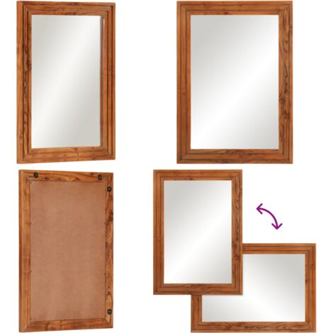 Specchio da Bagno 50x70 cm in Legno Massello di Acacia e Vetro - Specchio da trucco - Specchio in legno