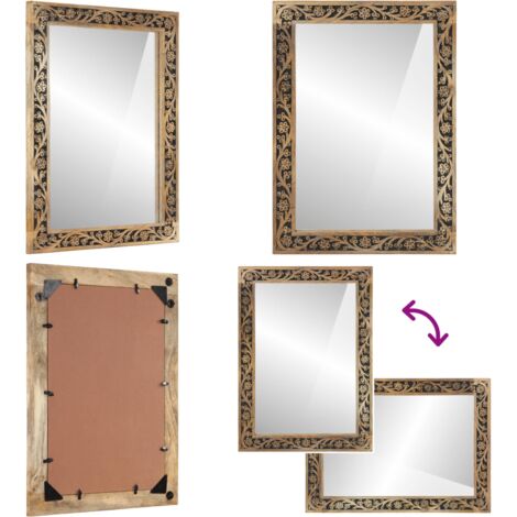 Specchio da Bagno 50x70x2,5 cm Legno Massello di Mango e Vetro - Specchio da trucco - Specchio in legno