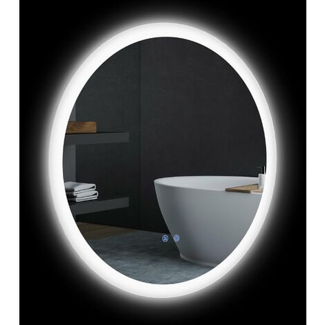 Specchio da Bagno Ø70x3 cm con LED 3 Colori Regolabili in Metallo e Vetro