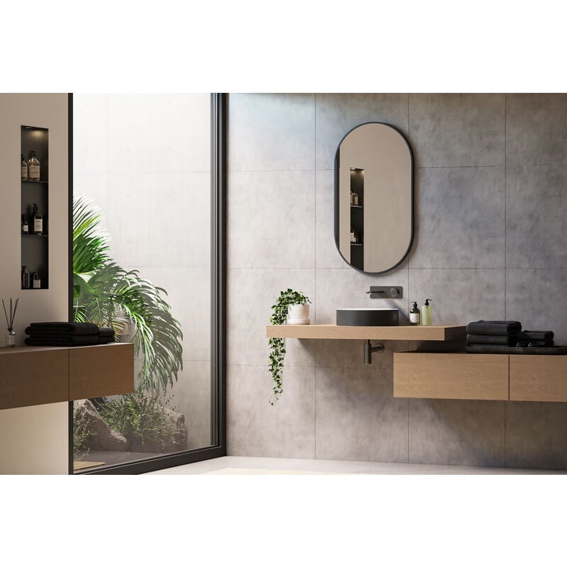 Bernstein - Specchio da bagno 8144B ovale - colore cornice nero - verticale e orizzontale - dimensioni selezionabili 55x100cm (de)