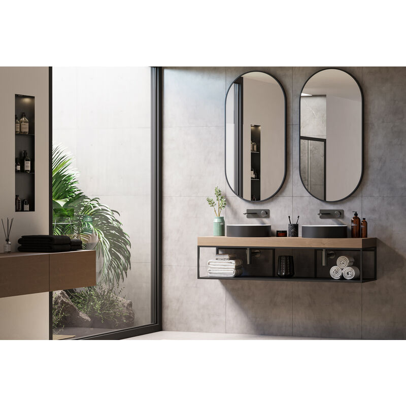 Specchio da bagno 8144B ovale - colore cornice nero - verticale e orizzontale - dimensioni selezionabili60x120cm (de)