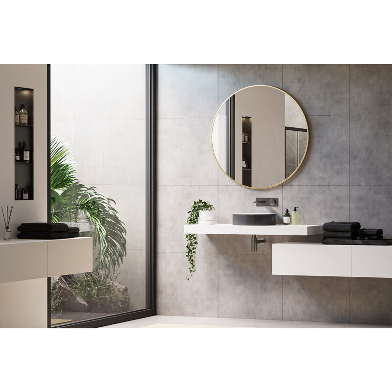 Bernstein - Specchio da bagno 8232 rotondo - colore e dimensioni della cornice selezionabili ø 100cm (de), Oro