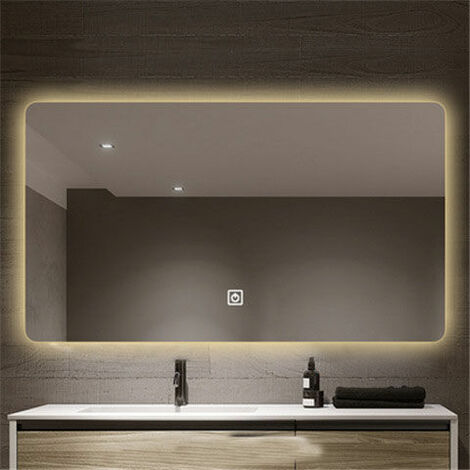 Specchio da bagno a LED, specchio cosmetico da trucco a parete, grande specchio moderno, luce calda (60 x 40 cm)